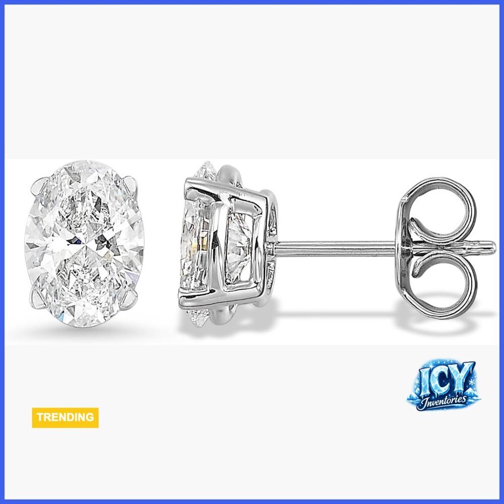 Lab Grown Diamond Oval Stud Earrings 14k White Gold 0.64cttw